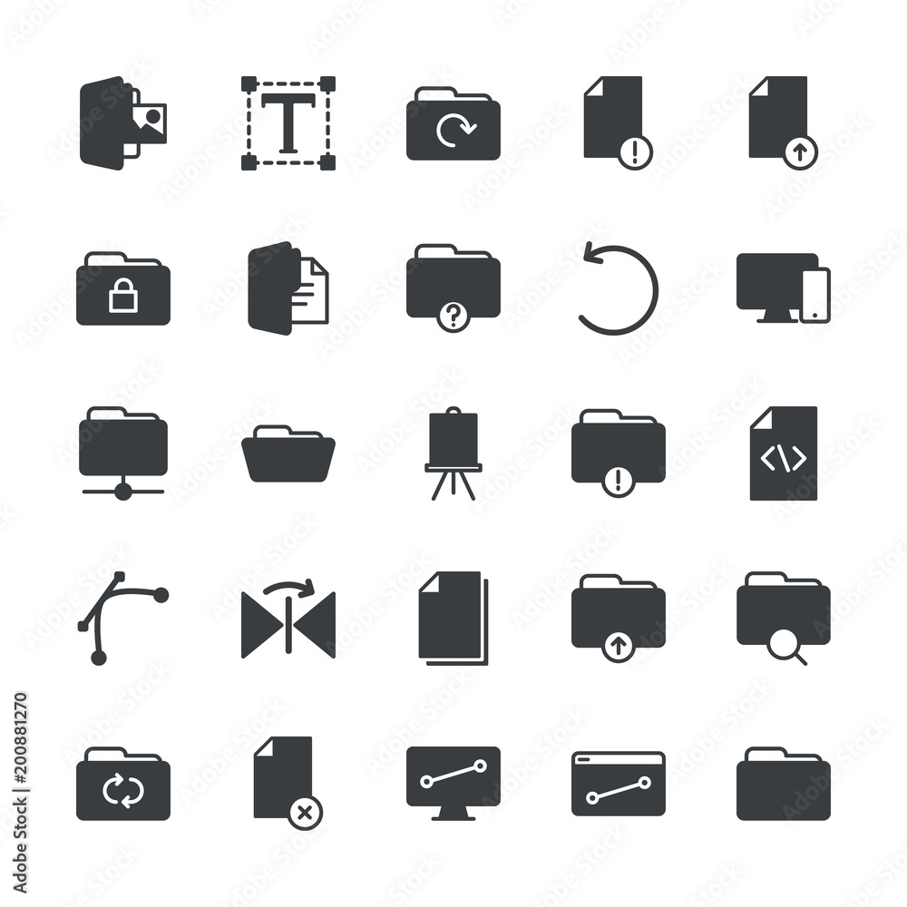 Modern Simple Set of folder, files, design Vector fill Icons. ..Contains such Icons as graphic, laptop, open, technology, upload, paper and more on white background. Fully Editable. Pixel Perfect. Modern Simple Set of folder, files, design Vector fill Icons. ..Contains such Icons as graphic, laptop, open, technology, upload, paper and more on white background. Fully Editable. Pixel Perfect.