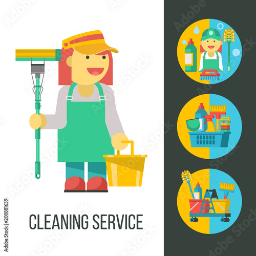 Cleaning service. Vector illustration, emblem.