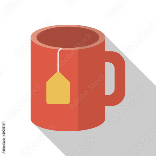 Cup of tea on white background with long shadow