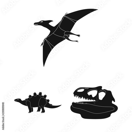Different dinosaurs black icons in set collection for design. Prehistoric animal vector symbol stock web illustration.