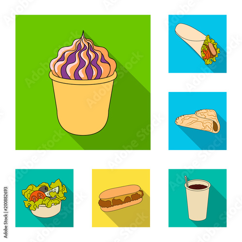 Fast food flat icons in set collection for design.Food from semi-finished products vector symbol stock web illustration.