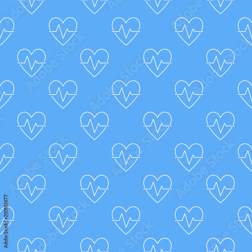 Cardiac cycle blue seamless vector pattern or background