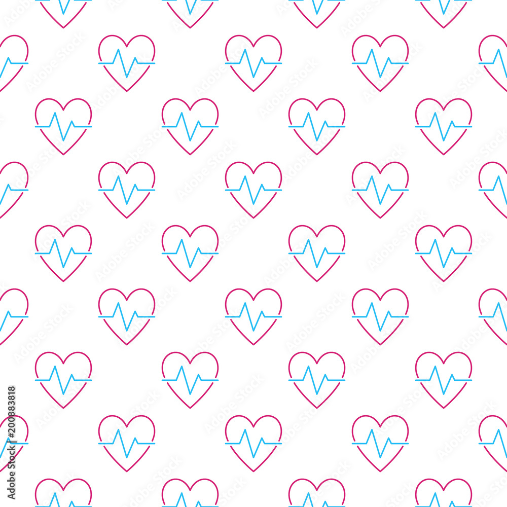 Heartbeat pattern. Vector cardiac cycle seamless background