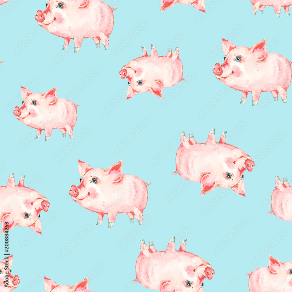 Watercolor seamless pattern with cute piggy. Watercolor seamless pattern with cute piggy.