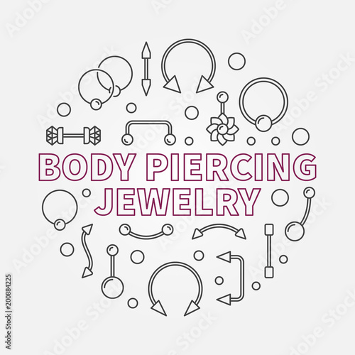 Canvas Print Body piercing jewelry vector modern outline illustration