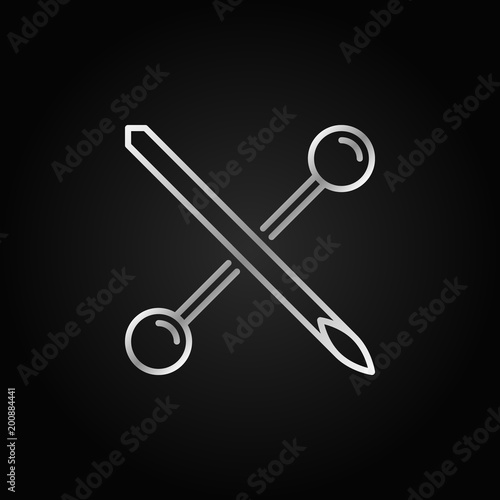Piercing barbell with needle outline vector silver icon or logo