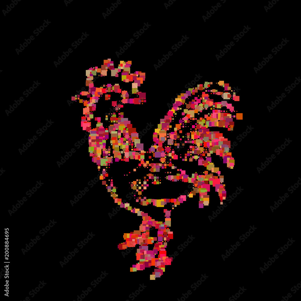Abstract cock. Isolated on black background. Vector illustration.