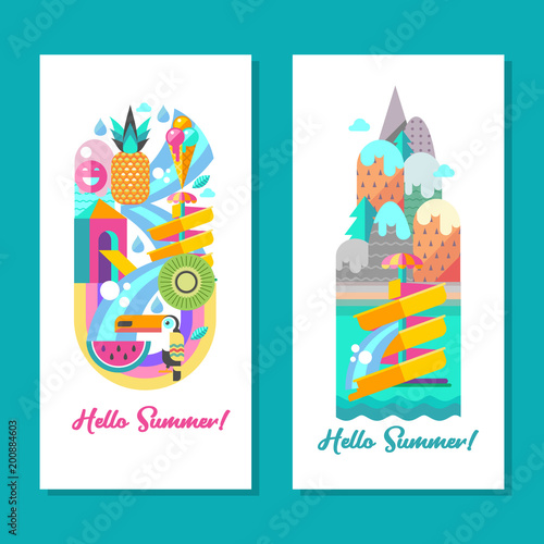 Water park. Hello summer. Vector clipart.