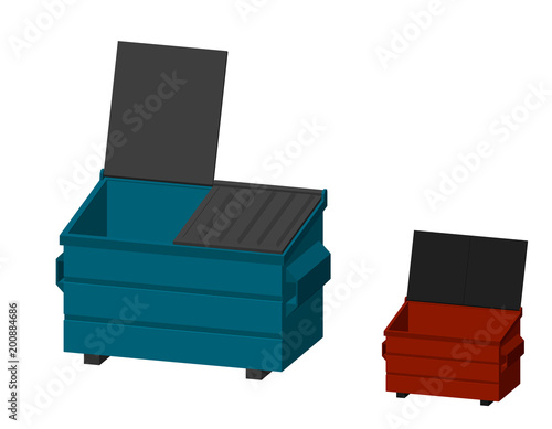 Recycling dumpster. Isolated on white background. 3d Vector illustration. Dimetric projection.