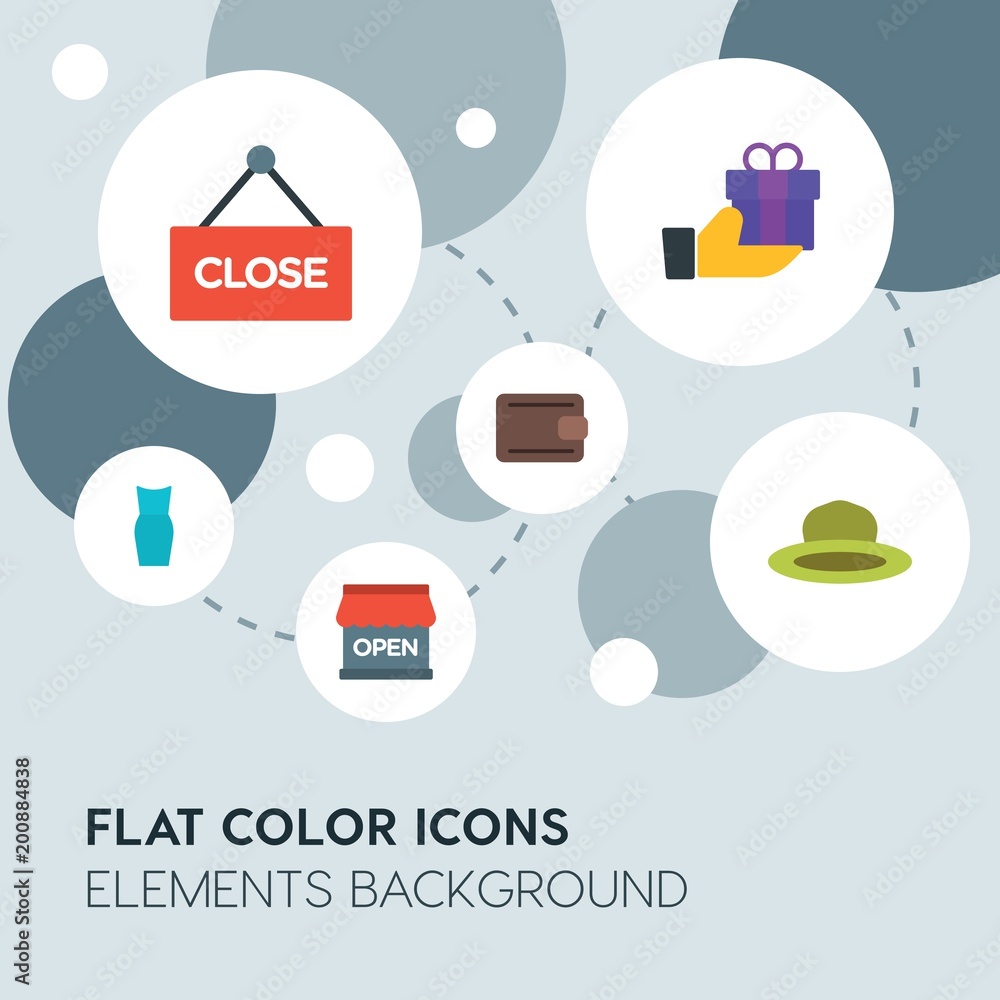 clothes, shopping flat vector icons and elements background with circle bubbles networks...Multipurpose use on websites, presentations, brochures and more..