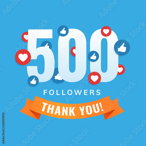500 followers, social sites post, greeting card vector illustration