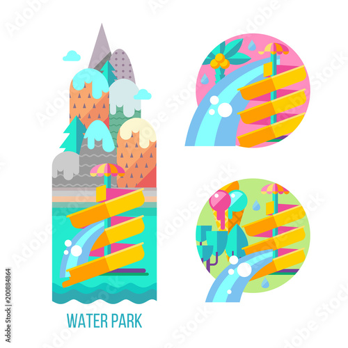 Water park. Hello summer. Vector clipart.
