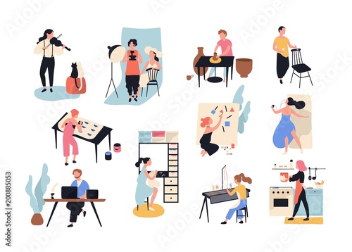 Collection of male and female art, handicraft and creative workers or professionals. Set of people of various occupation isolated on white background. Vector illustration in flat cartoon style.
