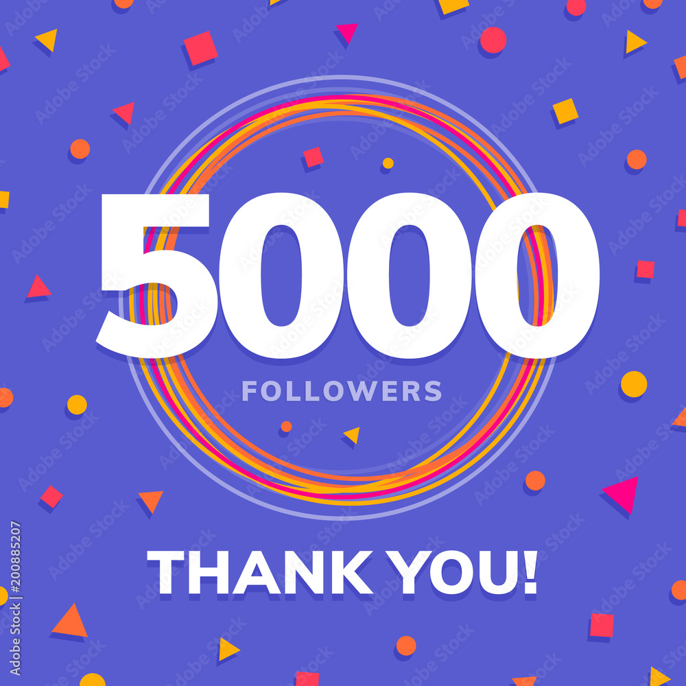 5000 followers, social sites post, greeting card vector illustration