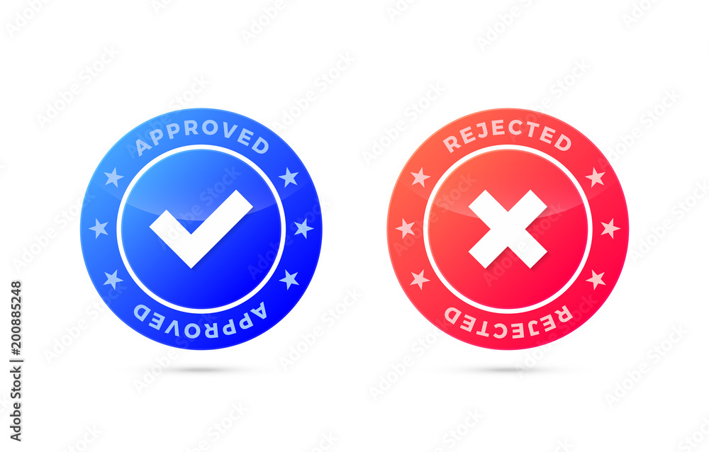 Approved and Rejected marks, Positive and negative labels, vector illustration Approved and Rejected marks, Positive and negative labels, vector illustration