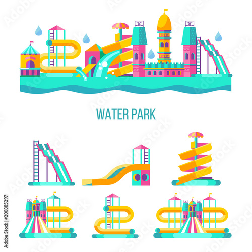 Water park. Hello summer. Vector clipart.