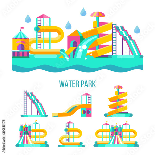 Water park. Hello summer. Vector clipart.