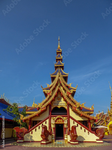 Background of Thai temple with Lanna style architechure in the north of Thailand 