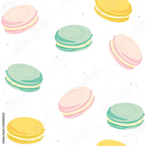 Seamless pattern with pastel macaroons. Vector hand drawn illustration.