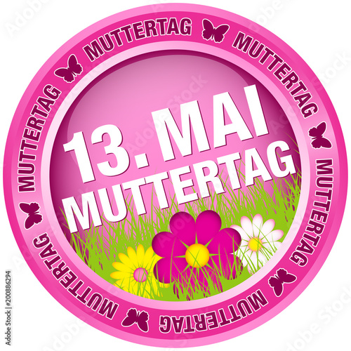 Button Blumen "13. Mai Muttertag" pink