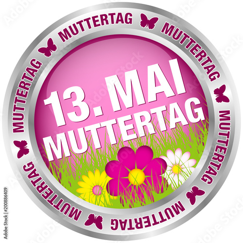 Button Blumen "13. Mai Muttertag" pink/silber