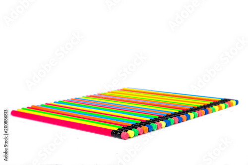 Colorful office supplies in white background