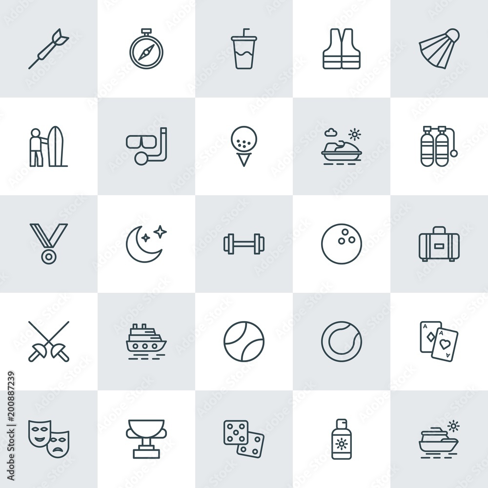 Modern Simple Set of sports, travel Vector outline Icons. ..Contains such Icons as  cup, sport,  risk,  night,  protection,  luxury,  boat and more on white background. Fully Editable. Pixel Perfect.