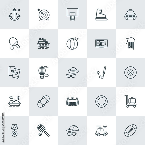 Modern Simple Set of sports, travel Vector outline Icons. ..Contains such Icons as  sign,  vacation, medal,  air,  competition, basketball and more on white background. Fully Editable. Pixel Perfect.