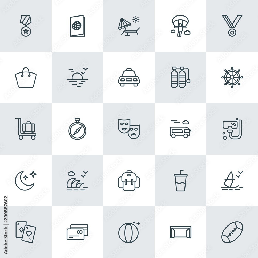 Modern Simple Set of sports, travel Vector outline Icons. ..Contains such Icons as  style,  award, soda,  symbol, windsurfing,  black,  id and more on white background. Fully Editable. Pixel Perfect.