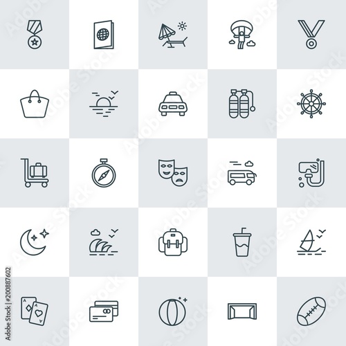 Modern Simple Set of sports, travel Vector outline Icons. ..Contains such Icons as  style,  award, soda,  symbol, windsurfing,  black,  id and more on white background. Fully Editable. Pixel Perfect.