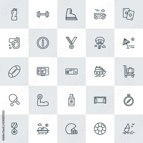 Modern Simple Set of sports, travel Vector outline Icons. ..Contains such Icons as  drink, compass,  direction,  wave,  dumbbell, winter and more on white background. Fully Editable. Pixel Perfect.