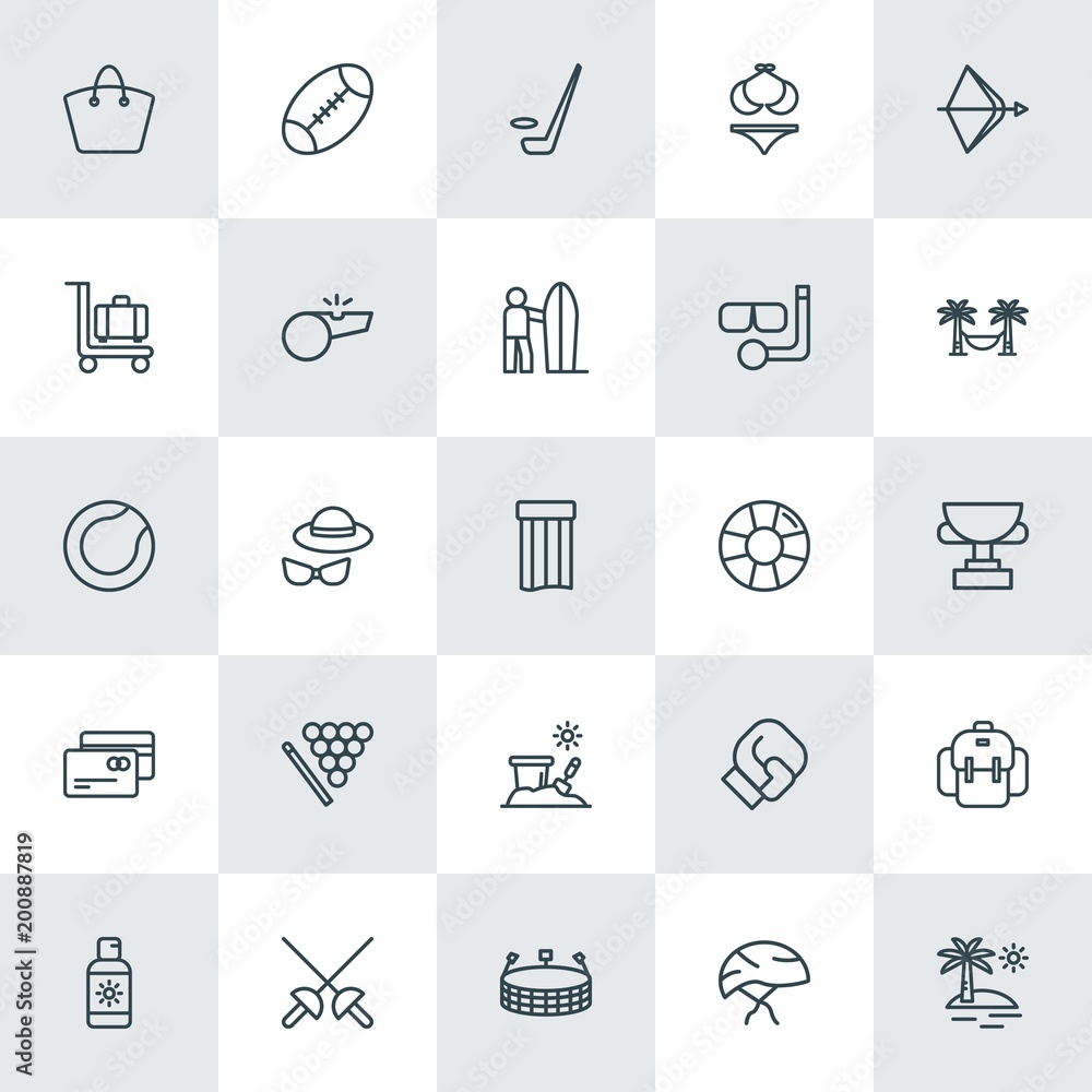 Fototapeta premium Modern Simple Set of sports, travel Vector outline Icons. ..Contains such Icons as vacation, summer, competition, stadium, sport, fight and more on white background. Fully Editable. Pixel Perfect.