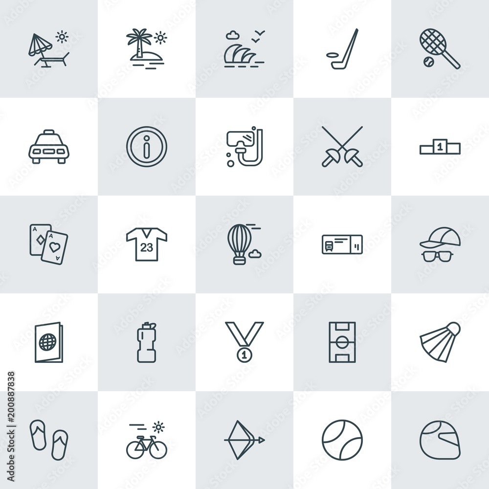 Modern Simple Set of sports, travel Vector outline Icons. ..Contains such Icons as  motorcycle,  vacation, motor,  isolated, bow,  chair and more on white background. Fully Editable. Pixel Perfect.