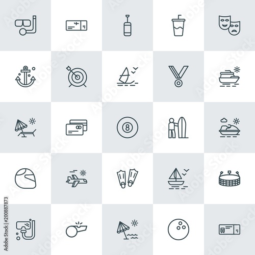 Modern Simple Set of sports  travel Vector outline Icons. ..Contains such Icons as  summer   water   vacation   competition   whistle  ball and more on white background. Fully Editable. Pixel Perfect.