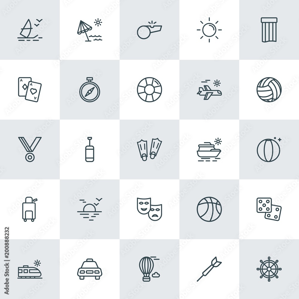 Modern Simple Set of sports, travel Vector outline Icons. ..Contains such Icons as  ship, boxing,  dartboard,  ball,  gambling,  yellow and more on white background. Fully Editable. Pixel Perfect.