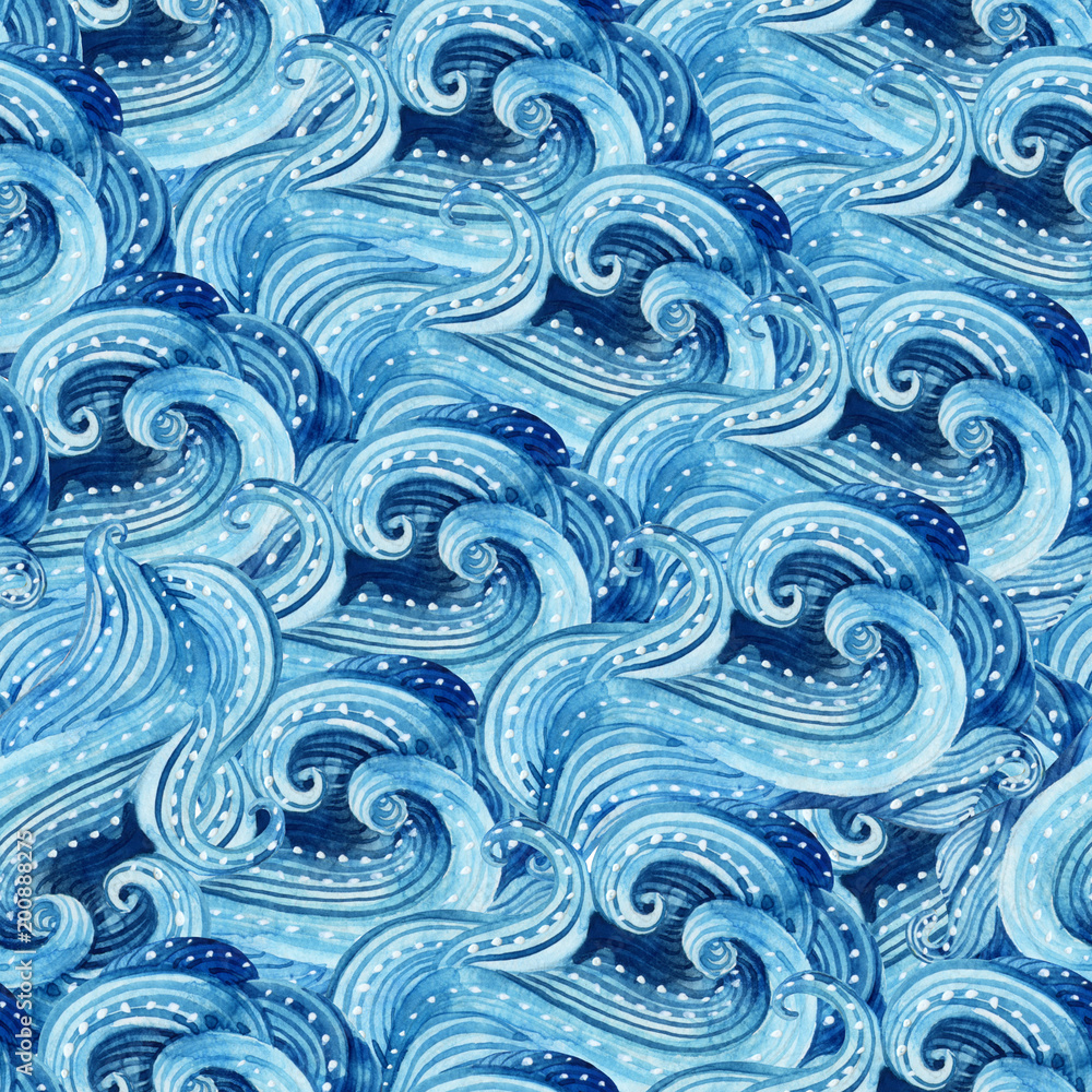 Watercolor waves seamless pattern. Watercolor waves seamless pattern.