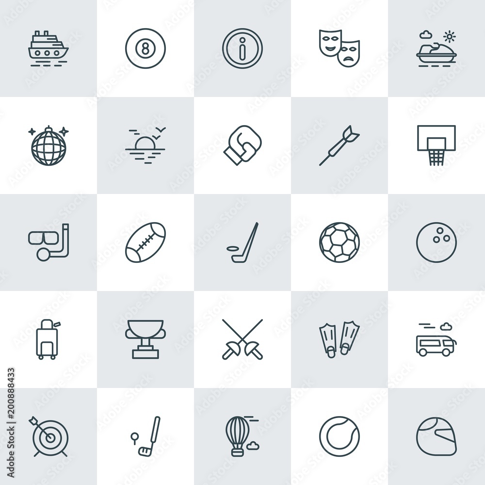 Modern Simple Set of sports, travel Vector outline Icons. ..Contains such Icons as  billiard, game, target,  message,  style,  sky, bus and more on white background. Fully Editable. Pixel Perfect.