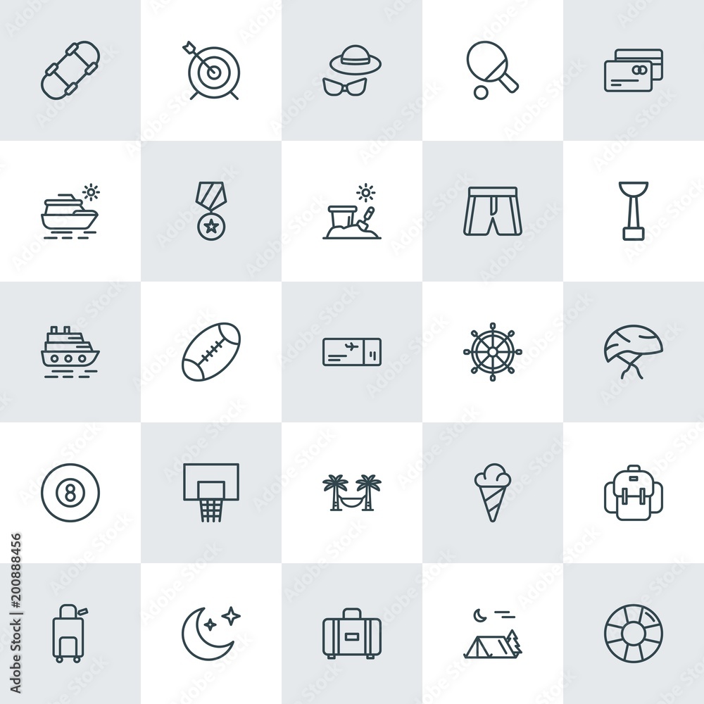 Modern Simple Set of sports, travel Vector outline Icons. ..Contains such Icons as  dessert, summer,  suitcase,  style, suitcase,  save and more on white background. Fully Editable. Pixel Perfect.