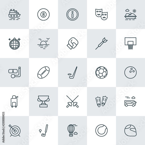 Modern Simple Set of sports, travel Vector outline Icons. ..Contains such Icons as  billiard, game, target,  message,  style,  sky, bus and more on white background. Fully Editable. Pixel Perfect.