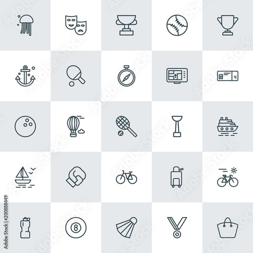 Modern Simple Set of sports, travel Vector outline Icons. ..Contains such Icons as  background,  sky,  bottle, theater, jellyfish, summer and more on white background. Fully Editable. Pixel Perfect.