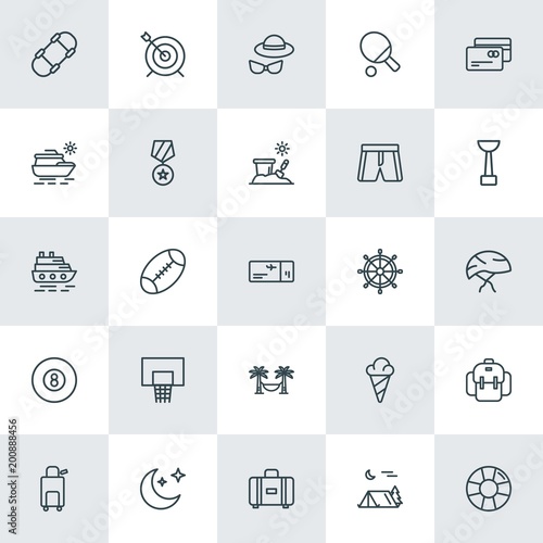 Modern Simple Set of sports, travel Vector outline Icons. ..Contains such Icons as  dessert, summer,  suitcase,  style, suitcase,  save and more on white background. Fully Editable. Pixel Perfect.