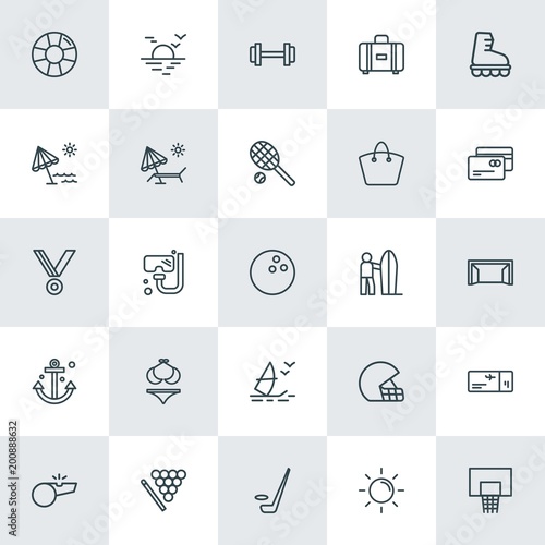 Modern Simple Set of sports, travel Vector outline Icons. ..Contains such Icons as  gym,  competition, seductive,  ragby,  pass,  circle and more on white background. Fully Editable. Pixel Perfect.
