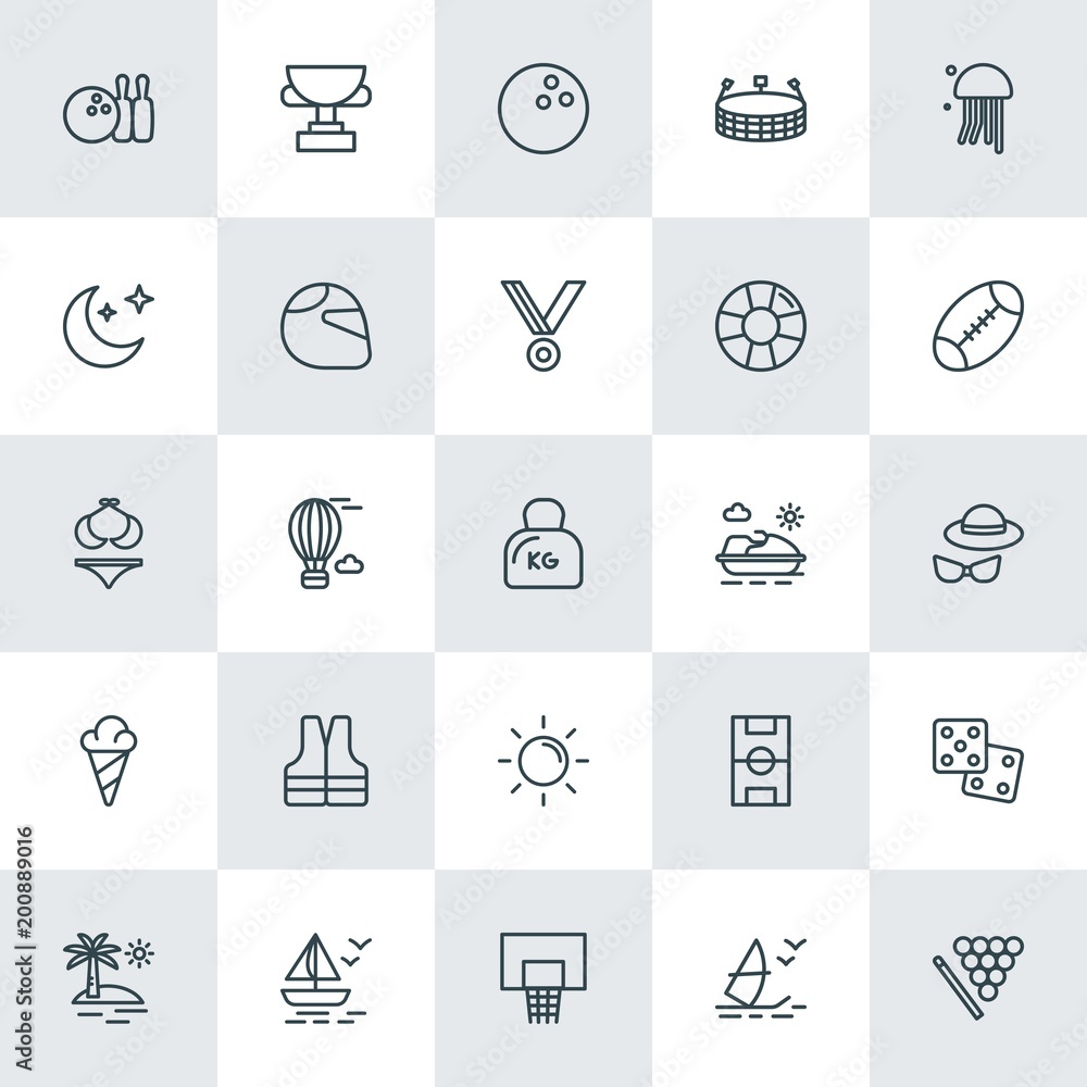 Modern Simple Set of sports, travel Vector outline Icons. ..Contains such Icons as  water,  field, basketball,  fly,  animal,  play, sport and more on white background. Fully Editable. Pixel Perfect.