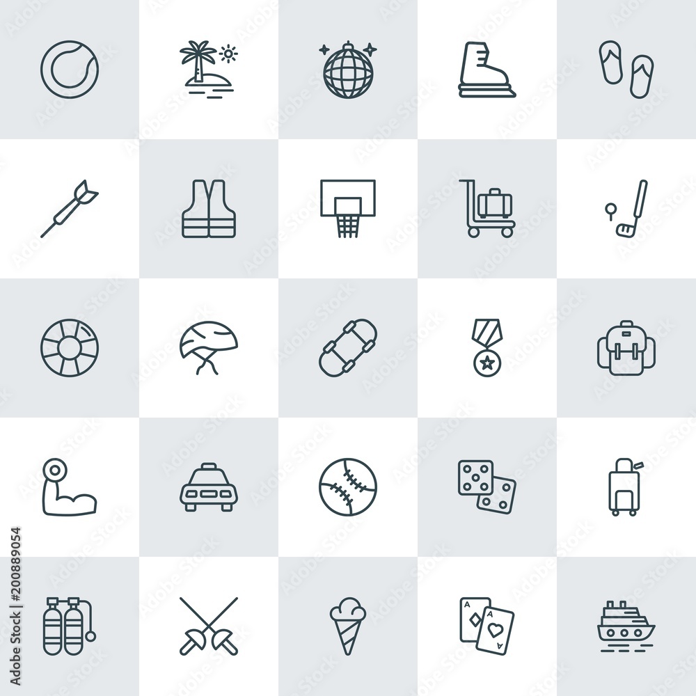 Modern Simple Set of sports, travel Vector outline Icons. ..Contains such Icons as  vacation,  cruise,  dessert,  air, sport,  cream,  trip and more on white background. Fully Editable. Pixel Perfect.