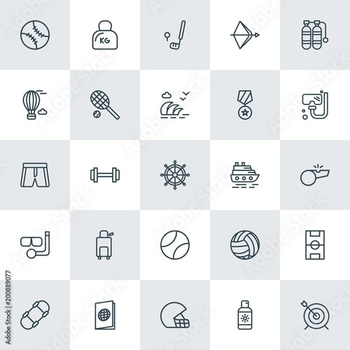 Modern Simple Set of sports, travel Vector outline Icons. ..Contains such Icons as  stadium,  ball,  id,  sexy,  night,  ragby, summer and more on white background. Fully Editable. Pixel Perfect.
