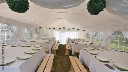 Beautiful Banquet hall under a tent for a wedding reception