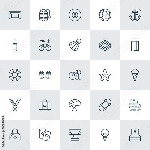 Modern Simple Set of sports, travel Vector outline Icons. ..Contains such Icons as  championship,  casino,  white, game,  jacket,  tank and more on white background. Fully Editable. Pixel Perfect.