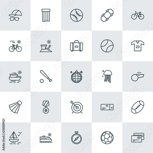 Modern Simple Set of sports, travel Vector outline Icons. ..Contains such Icons as  mattress,  skate, soccer, sport,  white,  football and more on white background. Fully Editable. Pixel Perfect.