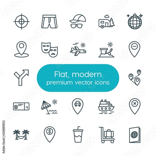 Modern Simple Set of location, travel Vector outline Icons. ..Contains such Icons as  center,  bank, location,  graphic,  cruise,  location and more on white background. Fully Editable. Pixel Perfect