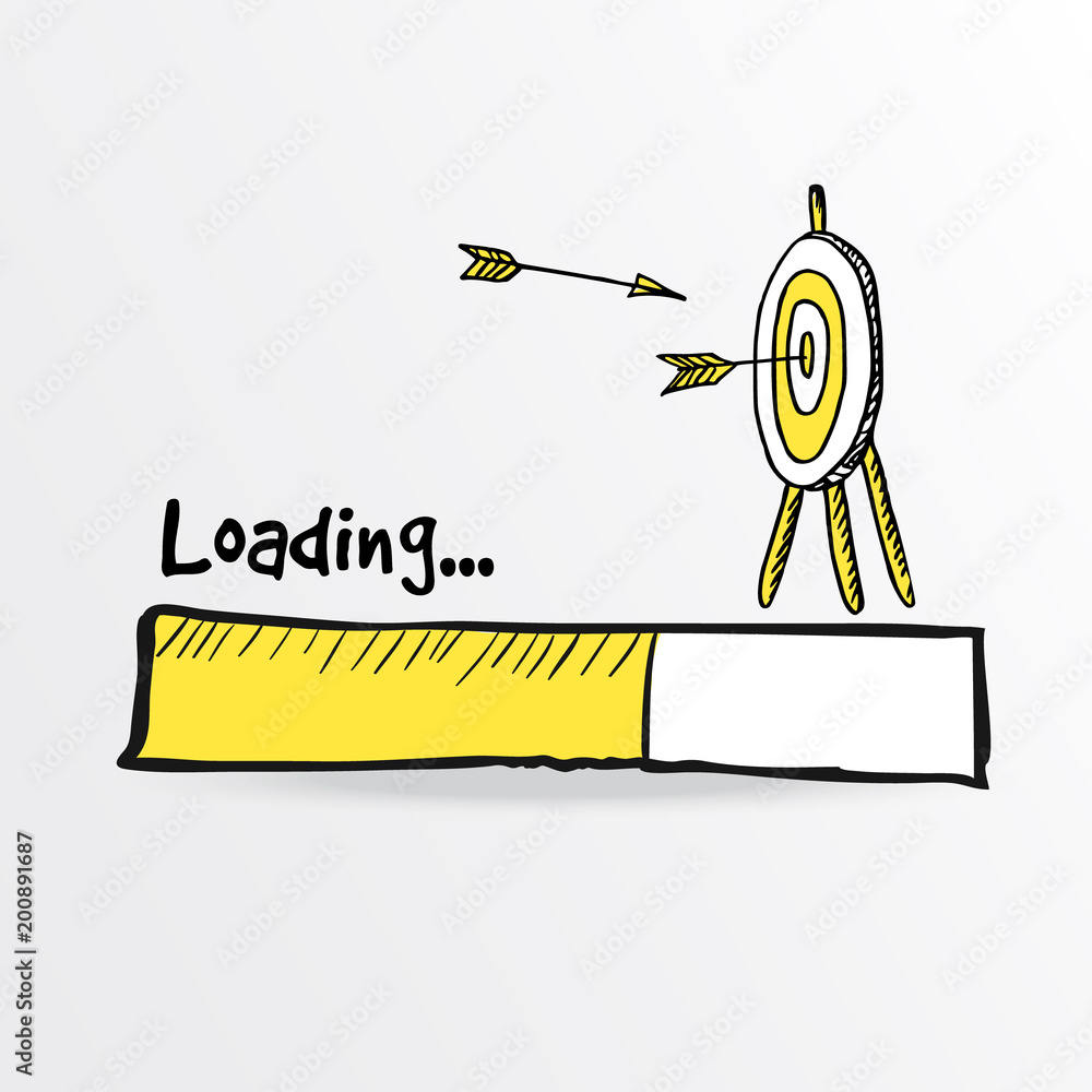 Loading bar. Hand drawn flying arrows hitt in doodle archery target ...